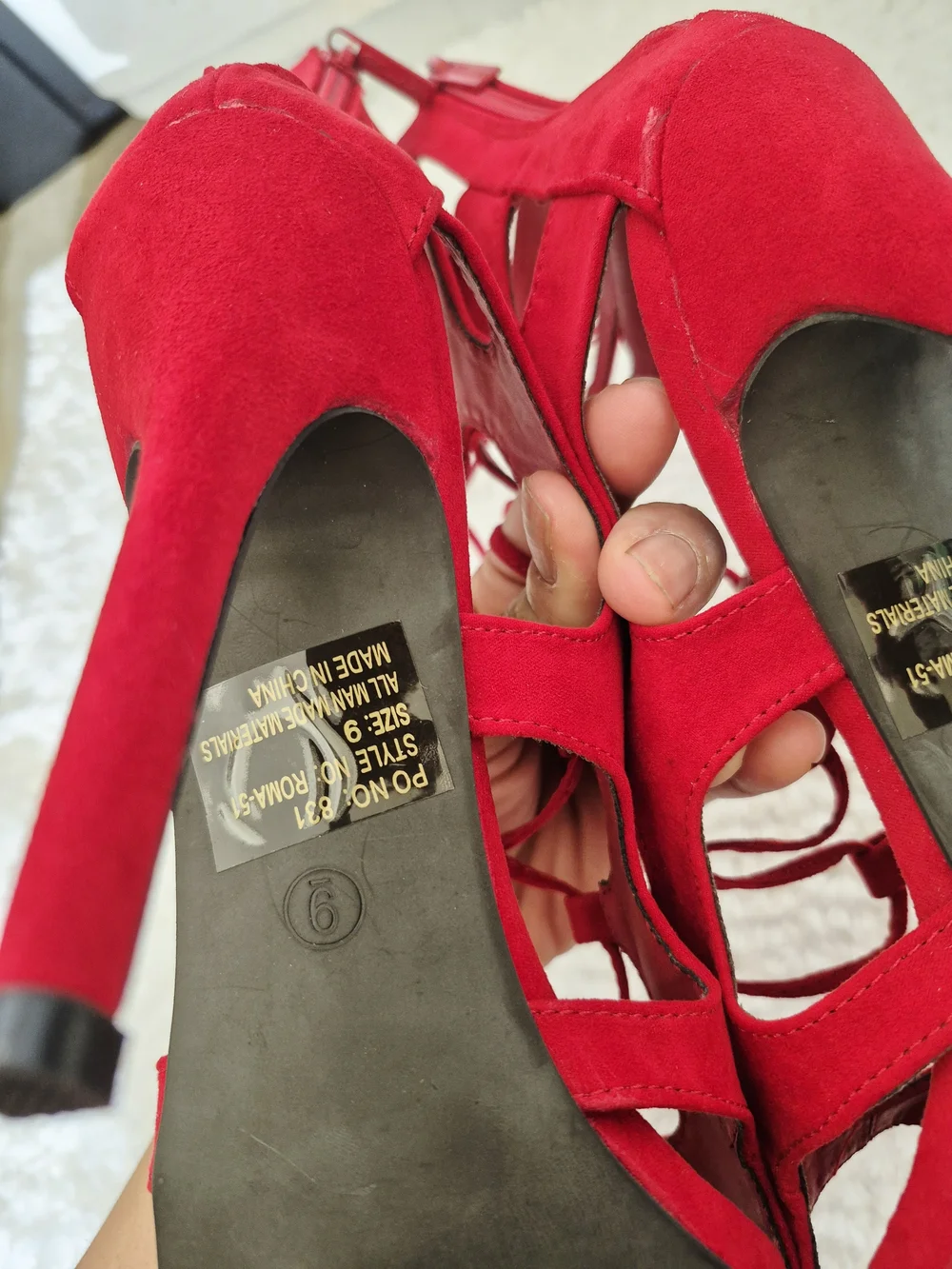 Red Suede Lace-Up Cutout Heels